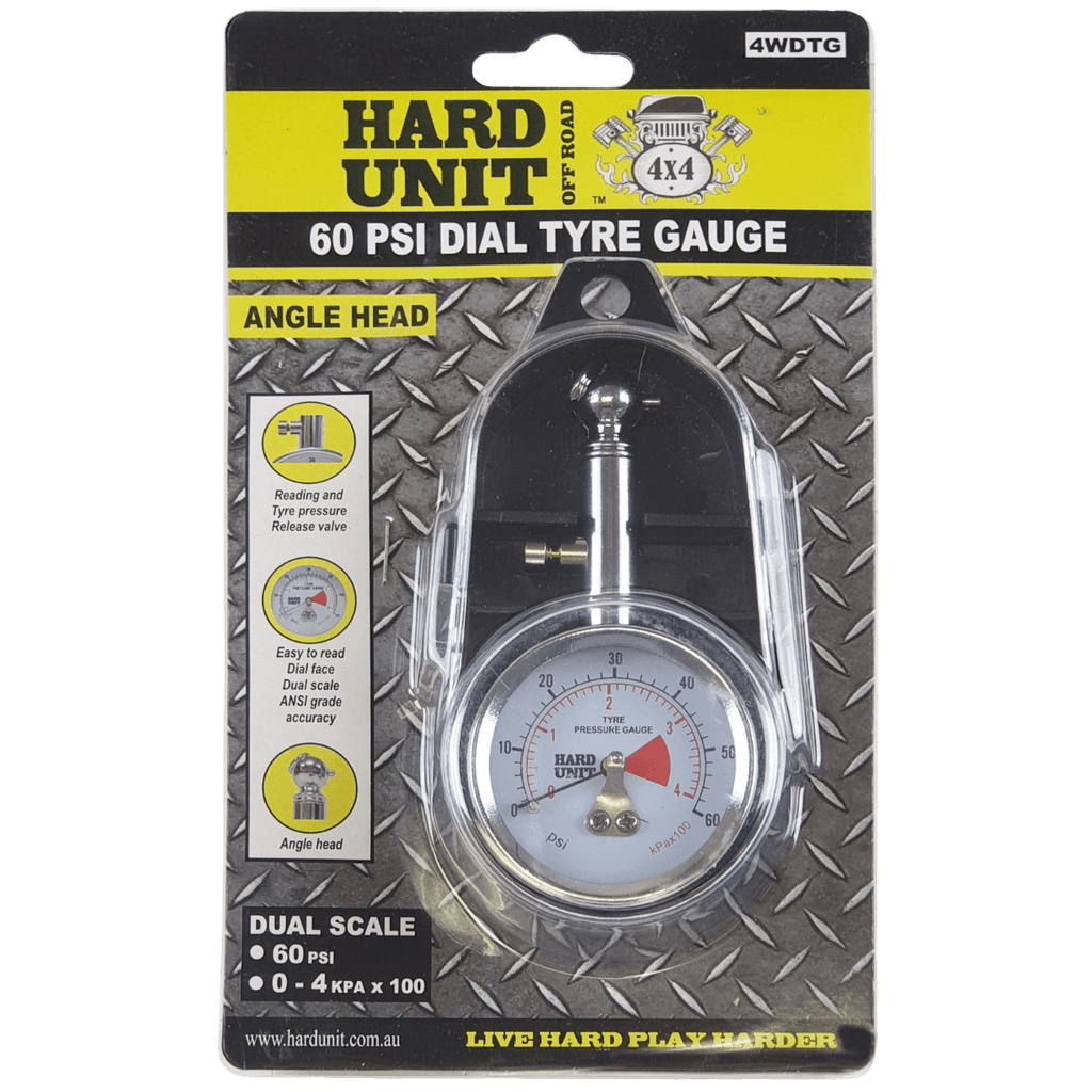 Hard Unit Angle Head Tyre Gauge front of packaging