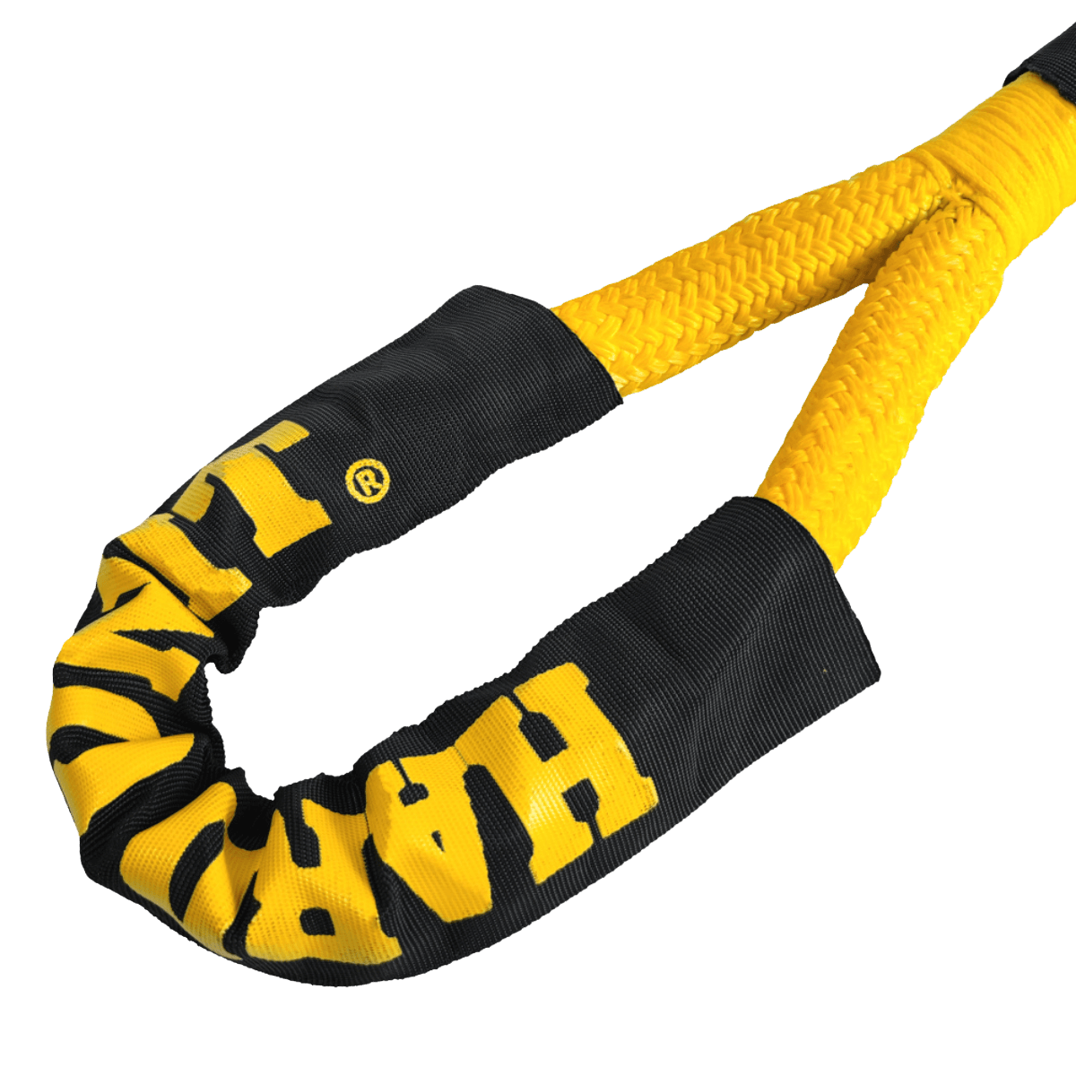 Kinetic recovery rope loop end with reinforced sleeve for off-road towing