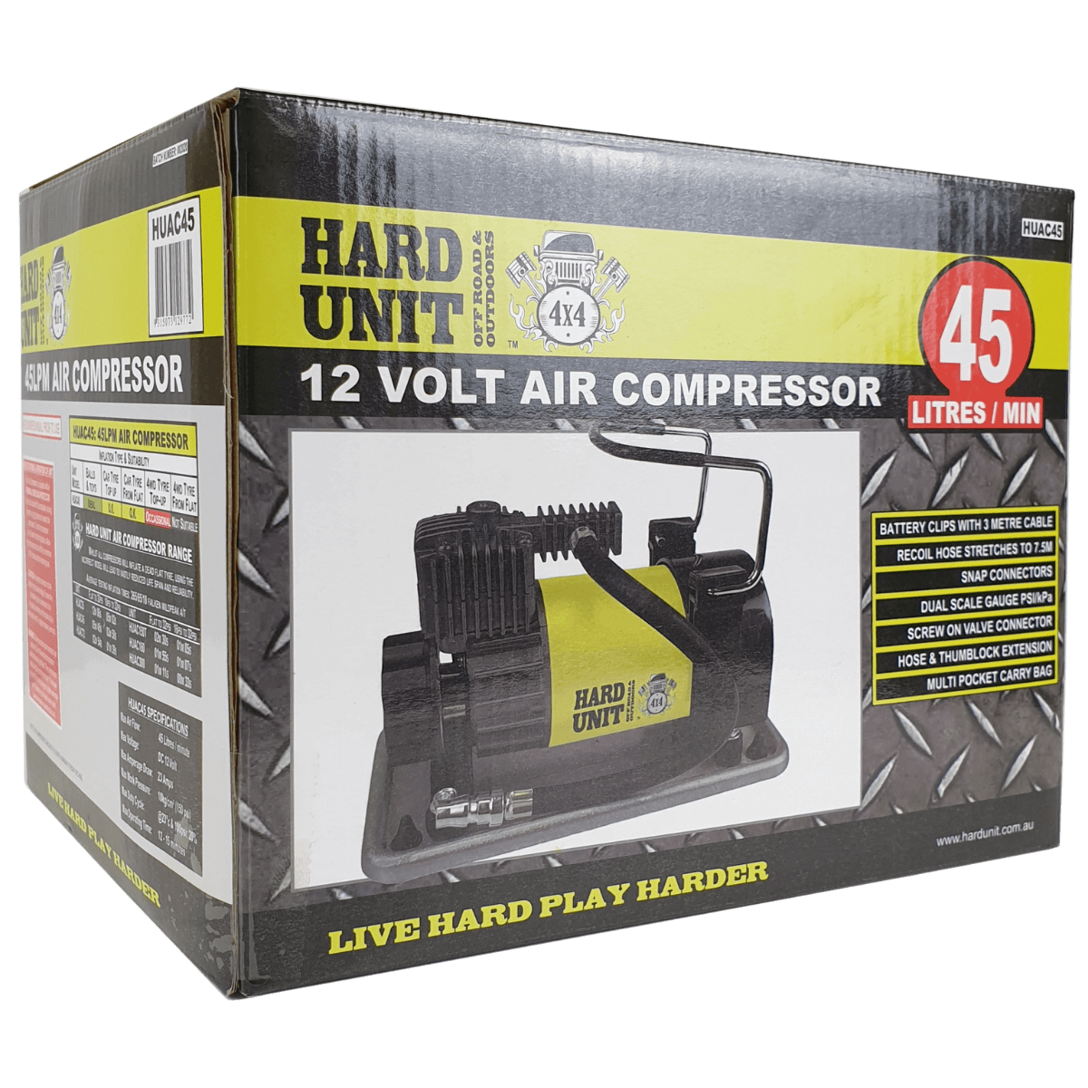 12v air compressor in box angled view 