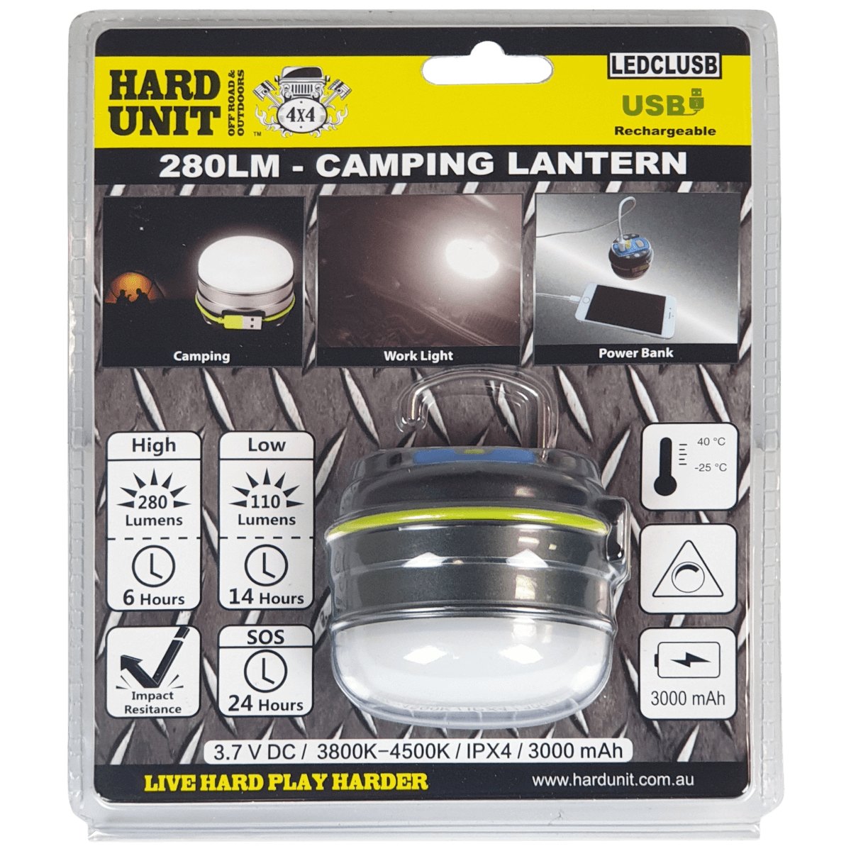 Hard Unit Camping Light LED Rechargeable 280 Lumens