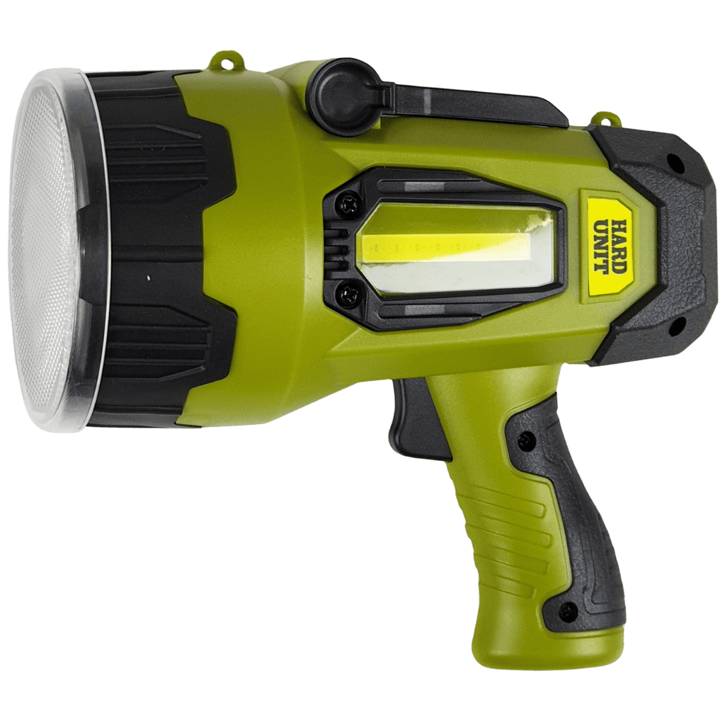 hard unit long distance spotlight torch with side lamp