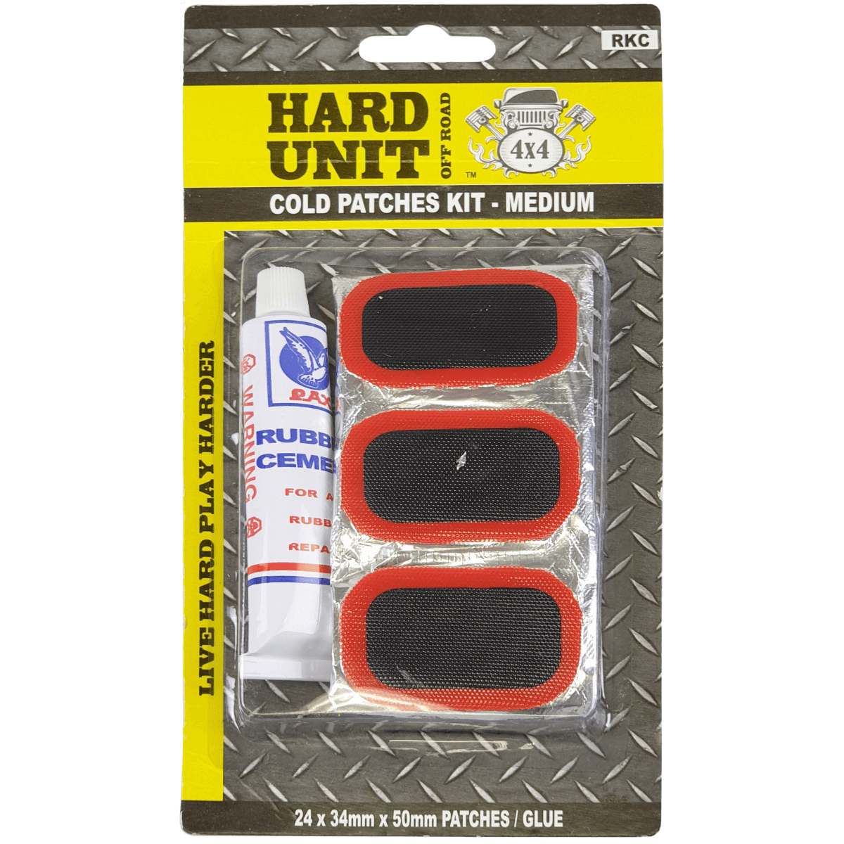 medium tyre repair kit cold patched with rubber cement front view